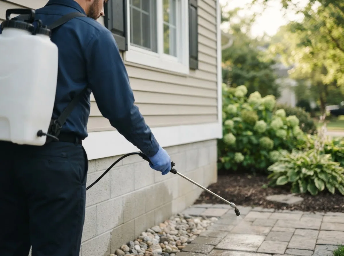 Pest control technician inspecting a home in Downs, KS